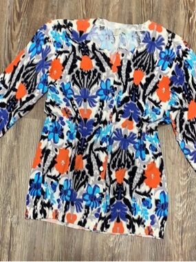 Madison Floral Button-Front cardigan in Orange, Blue & Cream